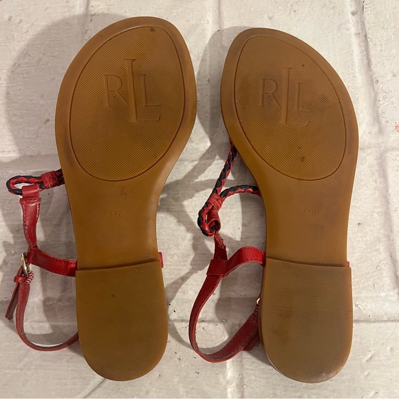 Lauren Ralph Lauren Alexa Red & Navy Rope Leather Thong Sandals Size 7.5B - Picture 7 of 9